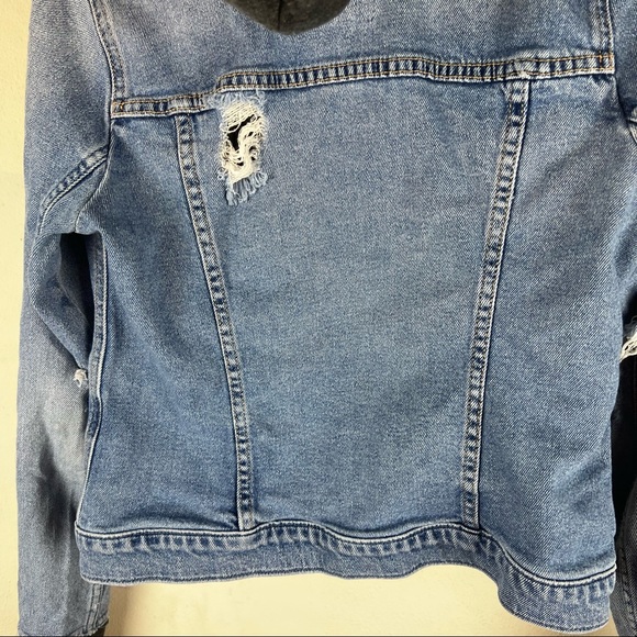 Hollister Denim Jean Jacket Sweatshirt Hood & Cuffs Size Small - Picture 7 of 8